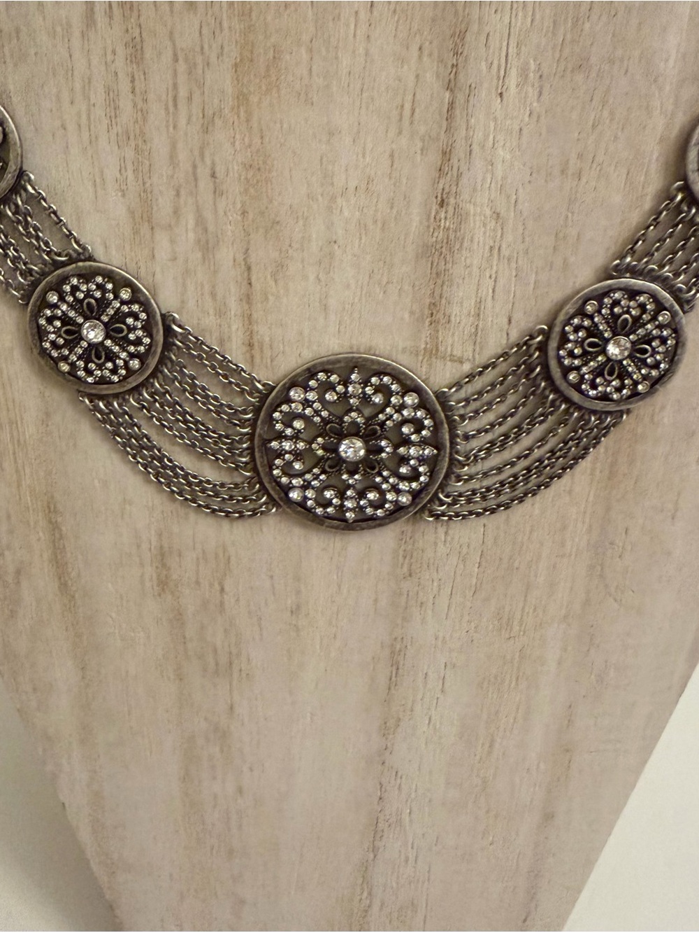 Touchstone Crystal Silver-Tone Filigree Medallion Necklace